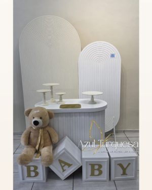 kit chá de bebe painel cubo cilindros urso 07